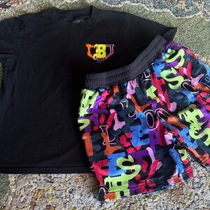BASEBALL LIFESTYLE 101 SCRAMBLED BOYS SHORTS AND TSHIRT SET IN SZ YOUTH MED…NICE